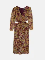Silbon vestido largo abertura estampado cachemir burdeos - Imagen 5