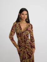 Silbon vestido largo abertura estampado cachemir burdeos - Imagen 2