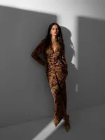Silbon vestido largo abertura estampado cachemir burdeos