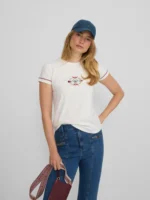 Silbon camiseta woman bordado etnico multicolor blanca - Imagen 4