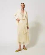 Twinset falda larga de tul con volantes plisados vainilla - Imagen 3