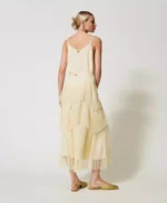 Twinset falda larga de tul con volantes plisados vainilla - Imagen 4