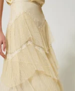 Twinset falda larga de tul con volantes plisados vainilla - Imagen 5