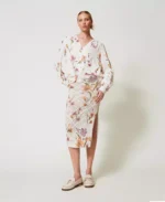 Twinset falda de rejilla con estampado de flores