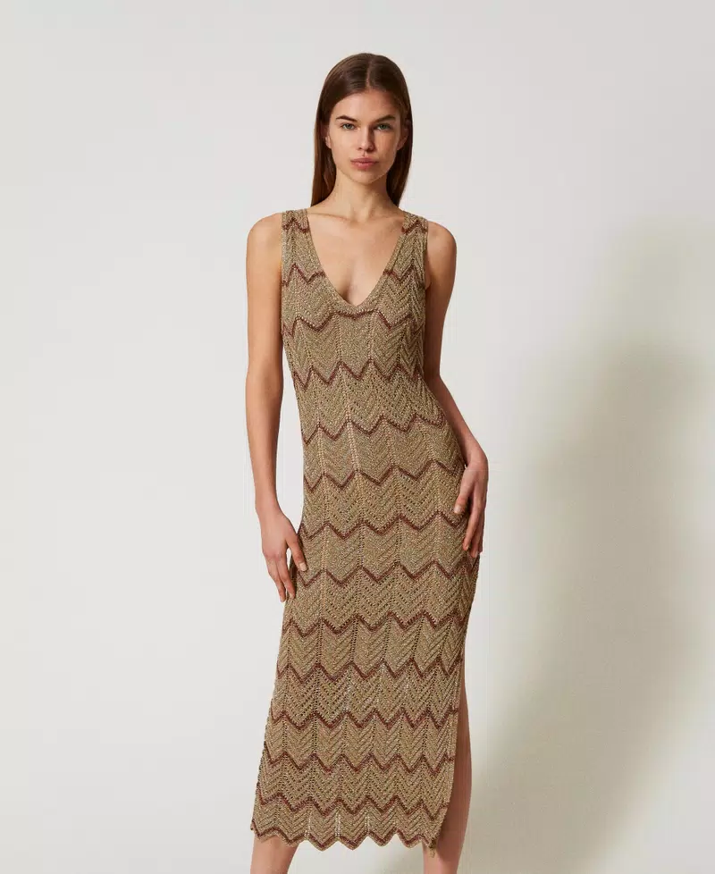 251TT3197_12528_01.webp Twinset vestido midi de punto bicolor - Imagen 1