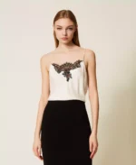 Twinset top de raso y encaje blanco/negro - Imagen 2