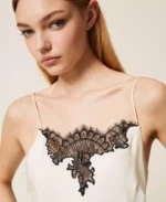 Twinset top de raso y encaje blanco/negro - Imagen 5
