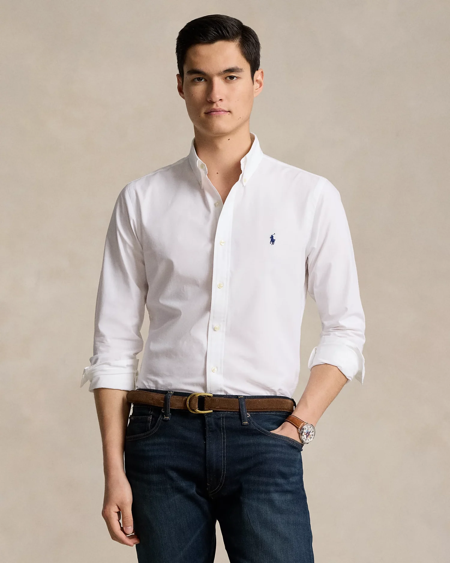 Polo Ralph Lauren camisa popelina elastica blanca