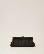 Twinset bolso clutch de rafia con colgante negro
