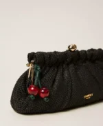 Twinset bolso clutch de rafia con colgante negro - Imagen 2