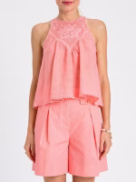 Twinset top de algodon rosa salmon con bordados