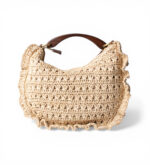 Twinset bolso croissant de rafia de ganchillo con cerezas color paja - Imagen 2
