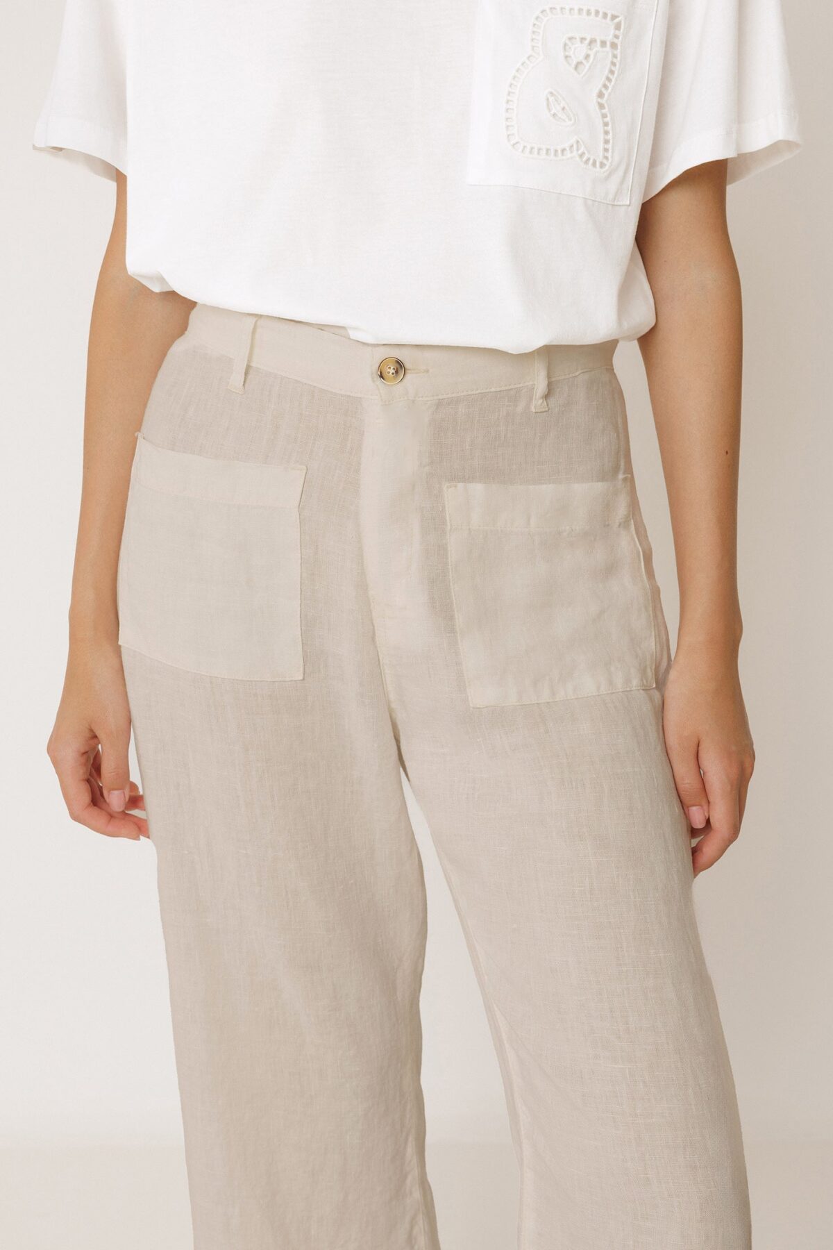 Indi&Cold pantalon de lino fluido marfil - Imagen 2